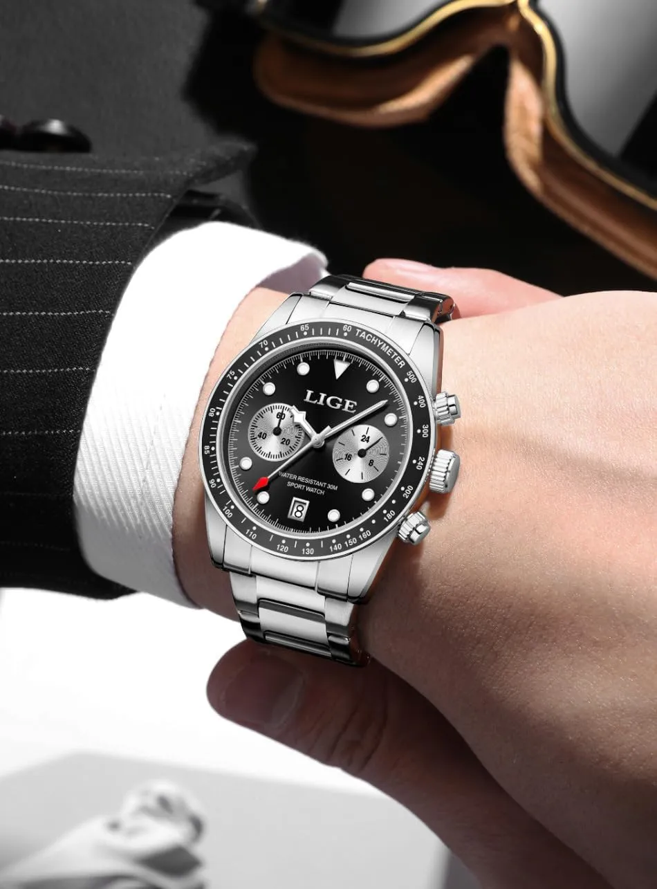 Men Quartz Watch with Luminous Dial Waterproof Calendar Watch for Men MASTOP mount converter Chronograph Gold Watches for 