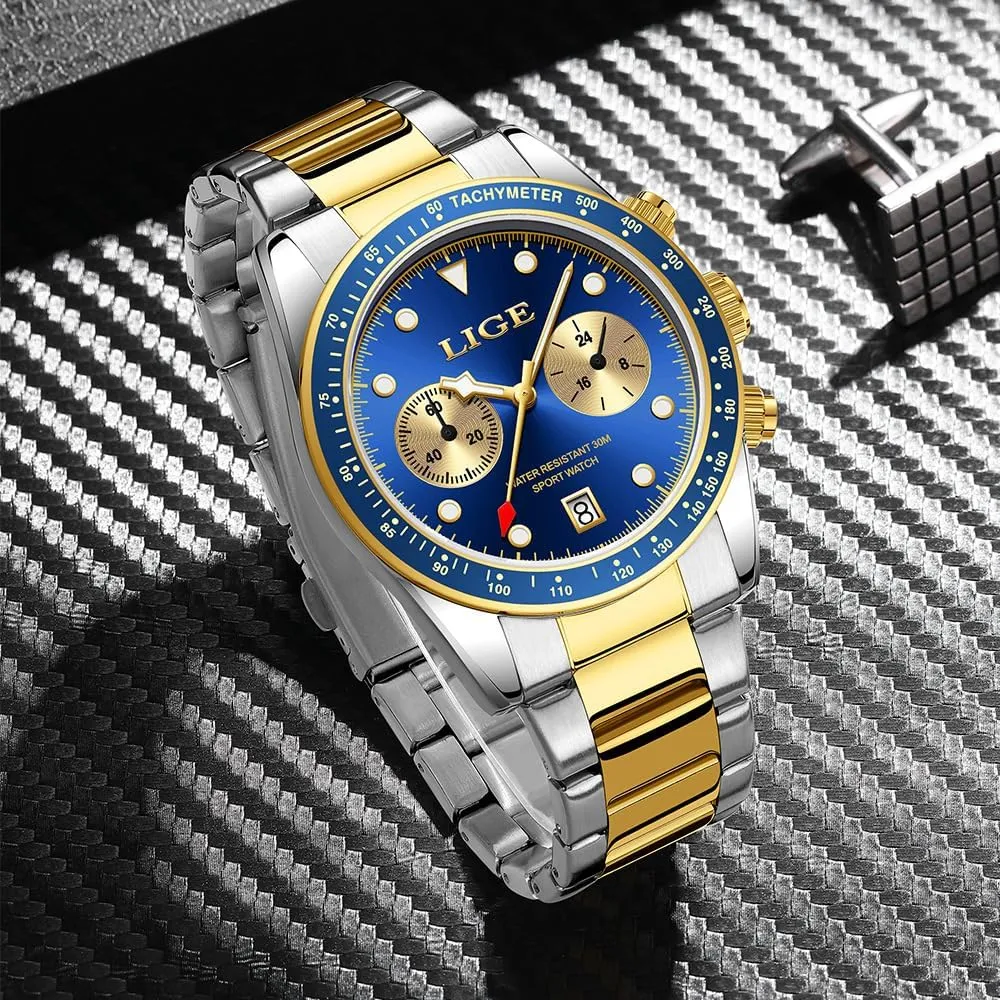 Men Quartz Watch with Luminous Dial Waterproof Calendar Watch for Men MASTOP mount converter Chronograph Gold Watches for 