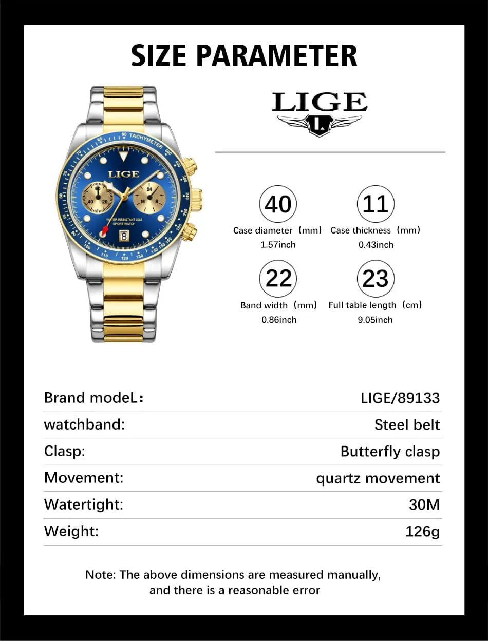 Men Quartz Watch with Luminous Dial Waterproof Calendar Watch for Men MASTOP mount converter Chronograph Gold Watches for 