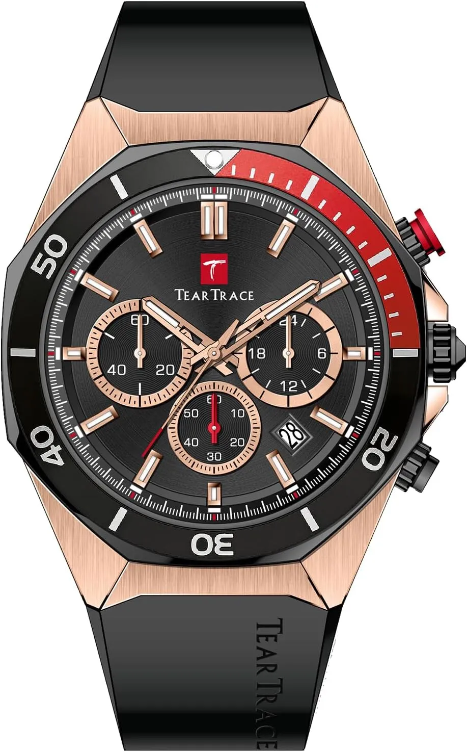 Men Waterproof Quartz Chronograph Stopwatch Analog Sports Water cell Resistant 43MM Big Face Silicone Bracelet Male Wristwatch Mens Red Watches for 