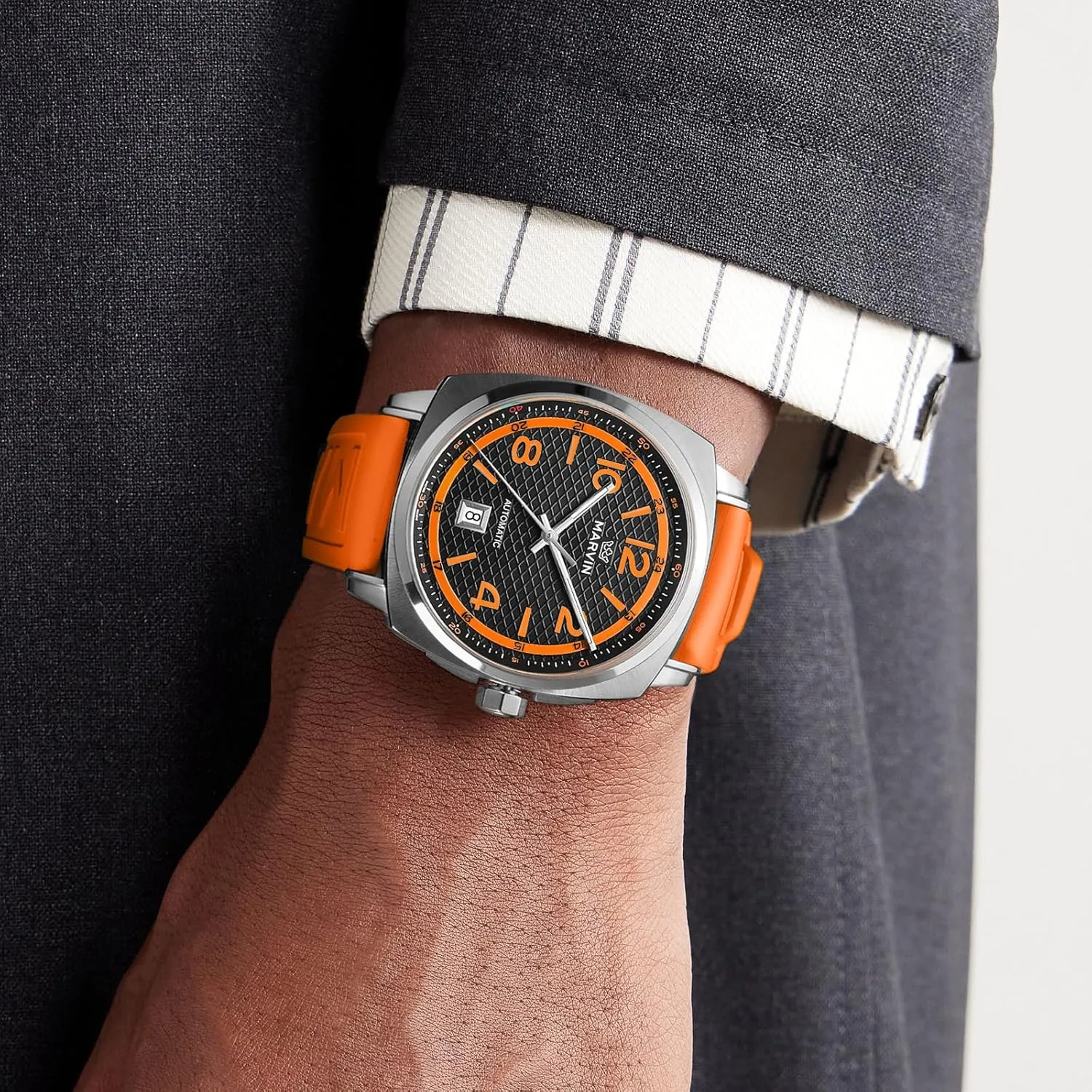Men with Rubber Strap,50M Waterproof,42MM Sapphire Glass Black Dial category Luxury Men's Wrist Watches marvin Swiss Mens Watches Automatic Mechanical Watch for 