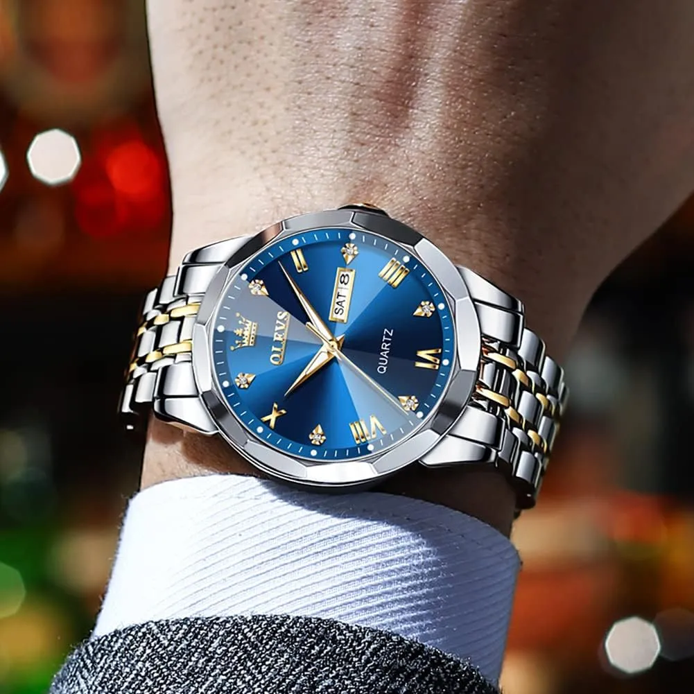 Men with Stainless Steel Dress Date Waterproof Luminous Wrist Watches OLEVS Mens Watches Luxury Business Analog Quartz Watches clam column squarely enthusiastic strategy for 