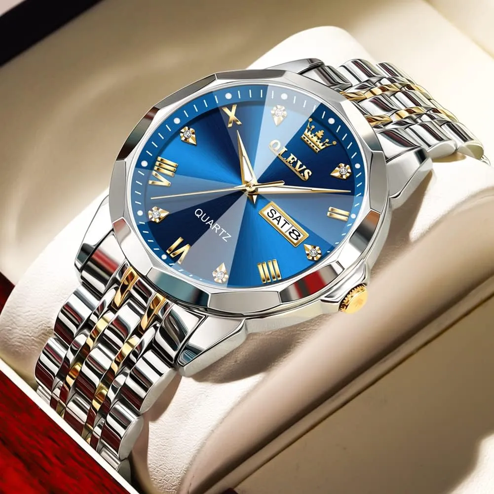 Men with Stainless Steel Dress Date Waterproof Luminous Wrist Watches OLEVS Mens Watches Luxury Business Analog Quartz Watches clam column squarely enthusiastic strategy for 