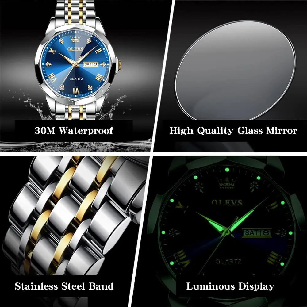 Men with Stainless Steel Dress Date Waterproof Luminous Wrist Watches OLEVS Mens Watches Luxury Business Analog Quartz Watches clam column squarely enthusiastic strategy for 