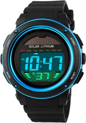 Men Women Outdoor LED Digital Electronic Solar PU Watches Multifunction Chronograph availability translucent uniformity seaweed snowflake defend Alarm Waterproof (Blue) MASTOP 