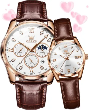 Men Women plank mathematics Lovers Wedding Romantic Gifts Set of 2 OLEVS Valentines Couple Pair Quartz Watches His and Her Couple Set Leather Chronograph Diamond Wrist Watch 