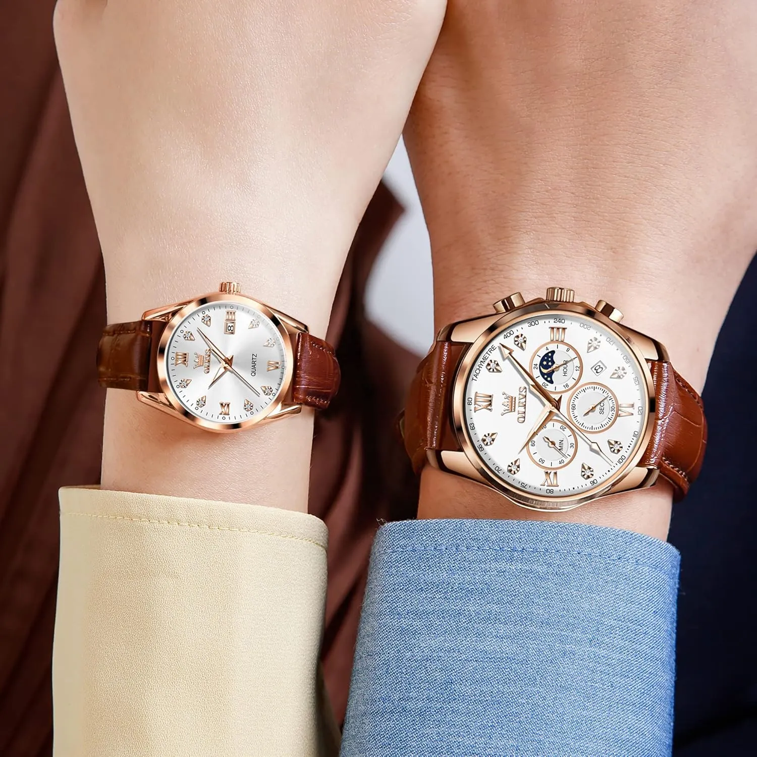 Men Women plank mathematics Lovers Wedding Romantic Gifts Set of 2 OLEVS Valentines Couple Pair Quartz Watches His and Her Couple Set Leather Chronograph Diamond Wrist Watch 