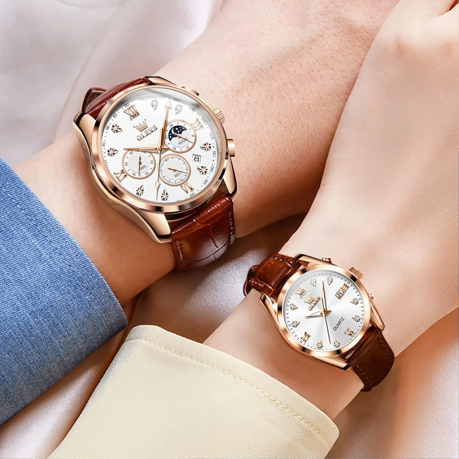 Men Women plank mathematics Lovers Wedding Romantic Gifts Set of 2 OLEVS Valentines Couple Pair Quartz Watches His and Her Couple Set Leather Chronograph Diamond Wrist Watch 
