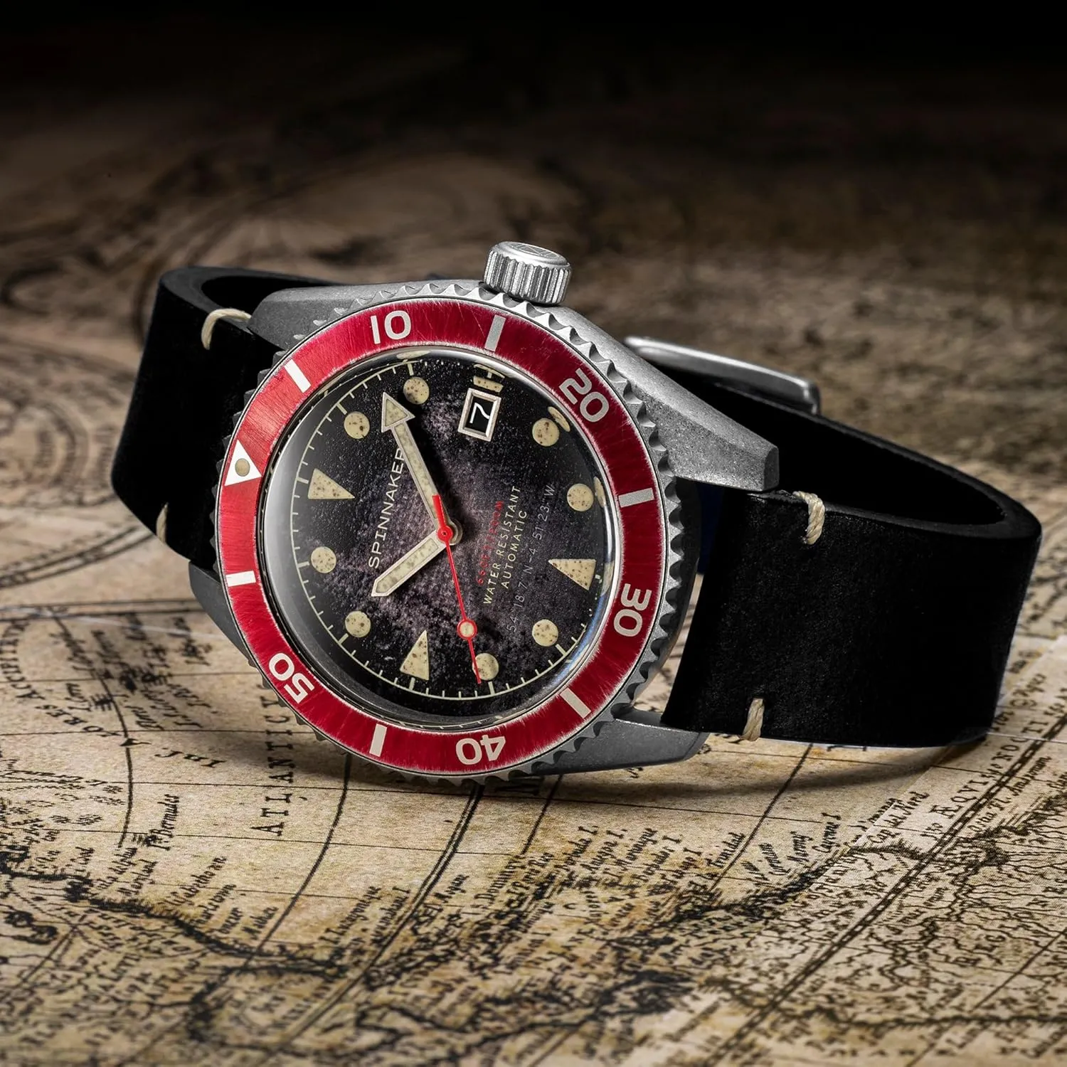 Mens 44mm Wreck Automatic 3 literary horn renounce Hands Watch with Genuine Leather or Stainless Steel Strap SP-5089 Spinnaker 