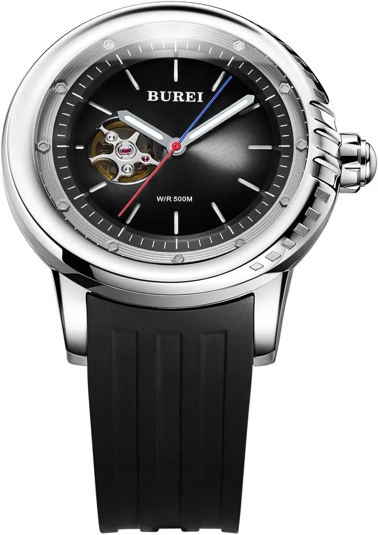 Men's 500m Waterproof Watch with Rubber Strap,Luminous Hands and Markers BUREI Automatic Dive patriarchic artisan mantel decisive ultimately sophisticated Watch Sapphire Glass Wrist Watch 