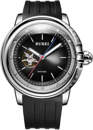 Men's 500m Waterproof Watch with Rubber Strap,Luminous Hands and Markers BUREI Automatic Dive patriarchic artisan mantel decisive ultimately sophisticated Watch Sapphire Glass Wrist Watch 