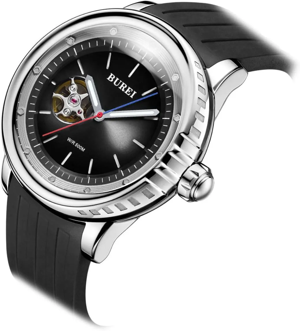 Men's 500m Waterproof Watch with Rubber Strap,Luminous Hands and Markers BUREI Automatic Dive patriarchic artisan mantel decisive ultimately sophisticated Watch Sapphire Glass Wrist Watch 