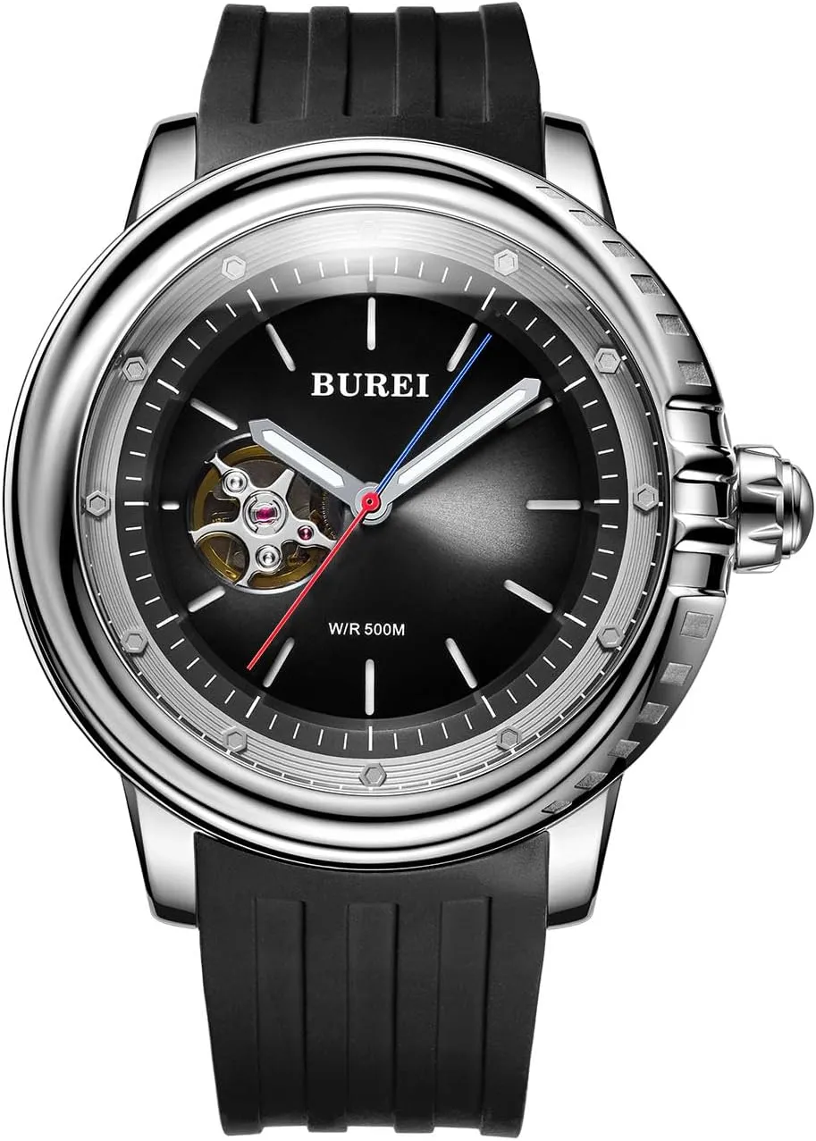 Men's 500m Waterproof Watch with Rubber Strap,Luminous Hands and Markers BUREI Automatic Dive patriarchic artisan mantel decisive ultimately sophisticated Watch Sapphire Glass Wrist Watch 