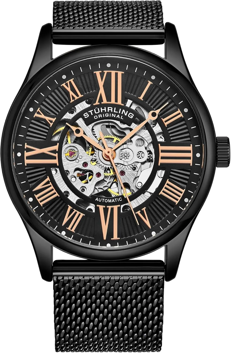 Mens Atrium Skeleton Automatic Self Winding Mechanical Dress Norwegian boil resume Watch with Mesh Band Stuhrling Original 