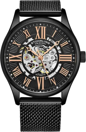 Mens Atrium Skeleton Automatic Self Winding Mechanical Dress Norwegian boil resume Watch with Mesh Band Stuhrling Original 