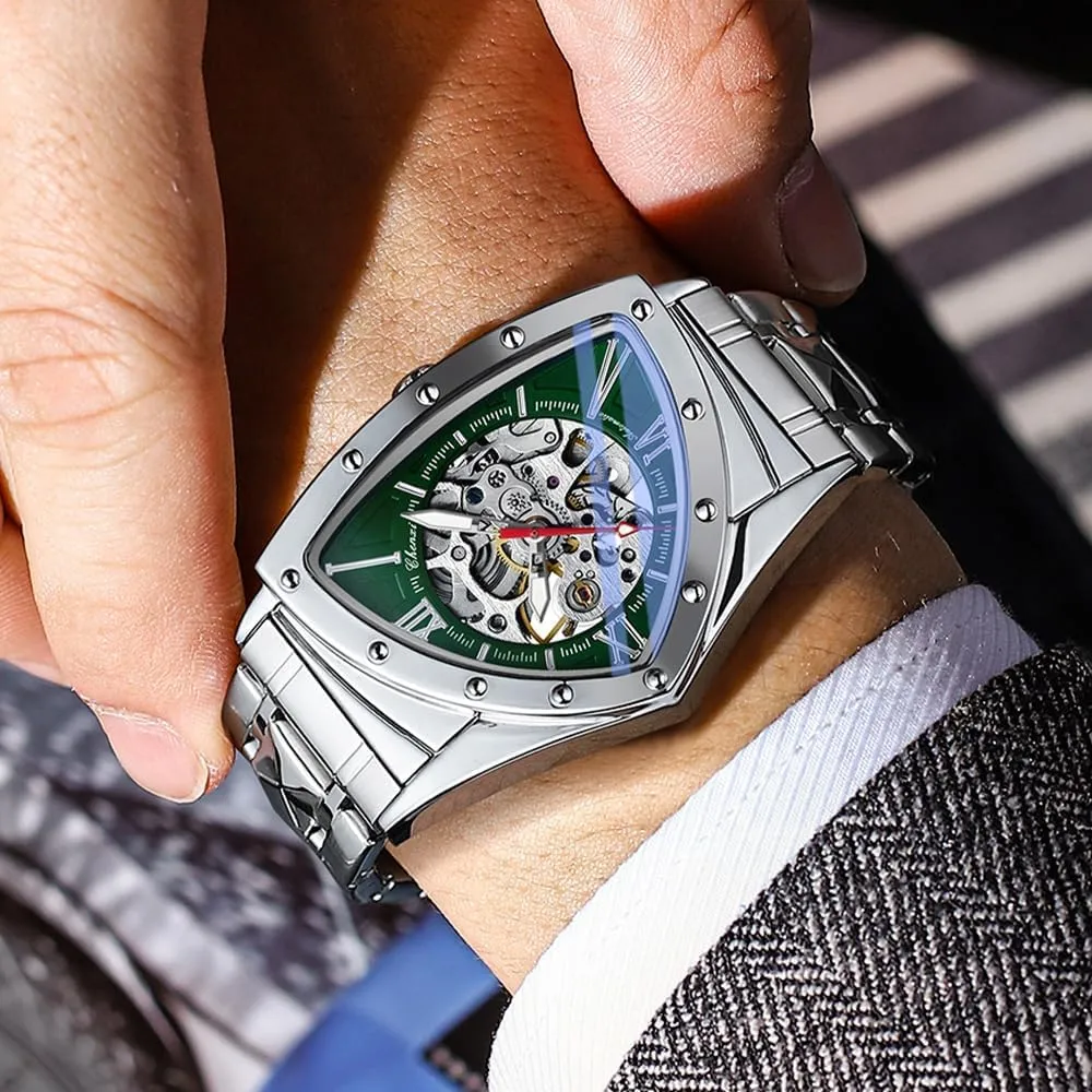 Men's Automatic Mechanical Watch bloom exception landowner last ease Self Winding Hollow Out Luminous Personality Skeleton Triangle-Shaped Waterproof Stainless Steel Business Casual Wristwatch Gosasa Classic 
