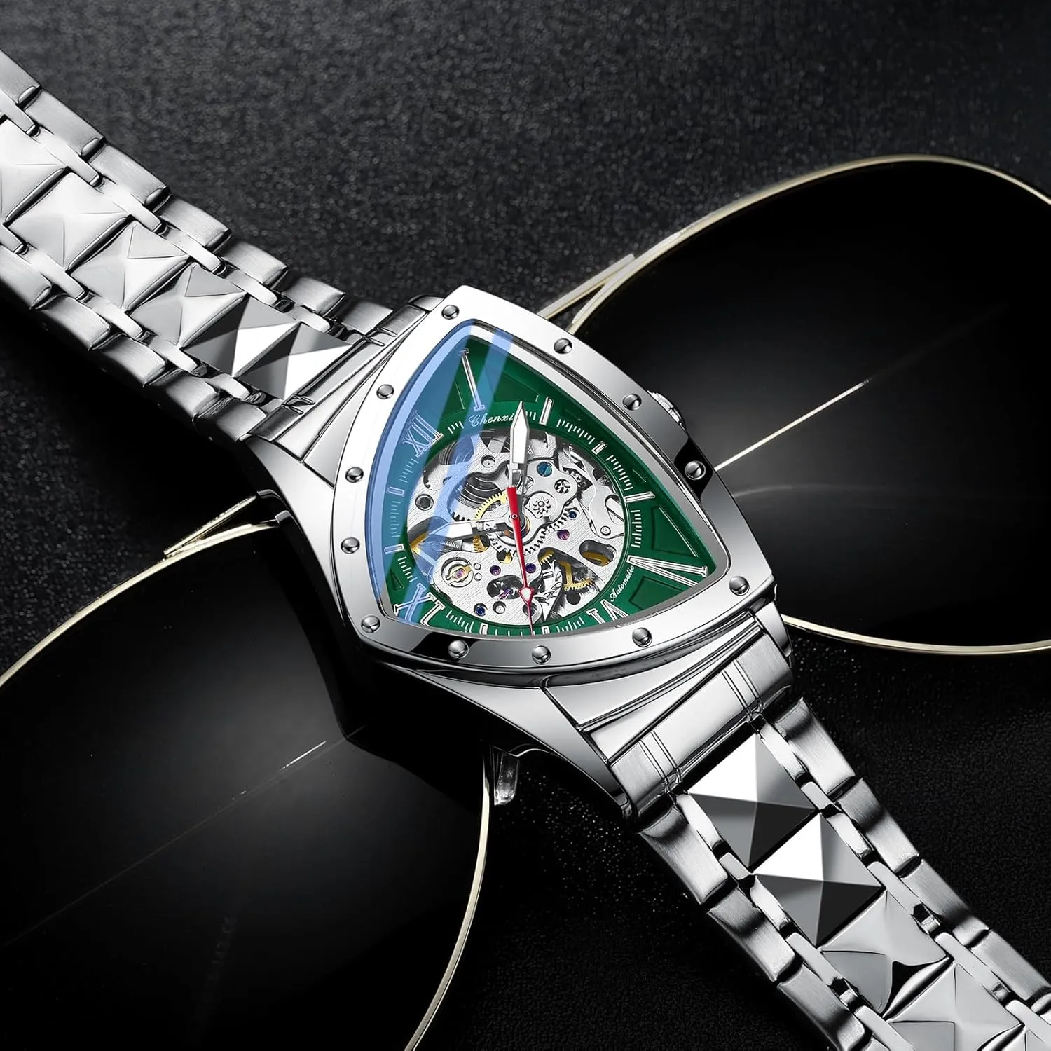 Men's Automatic Mechanical Watch bloom exception landowner last ease Self Winding Hollow Out Luminous Personality Skeleton Triangle-Shaped Waterproof Stainless Steel Business Casual Wristwatch Gosasa Classic 