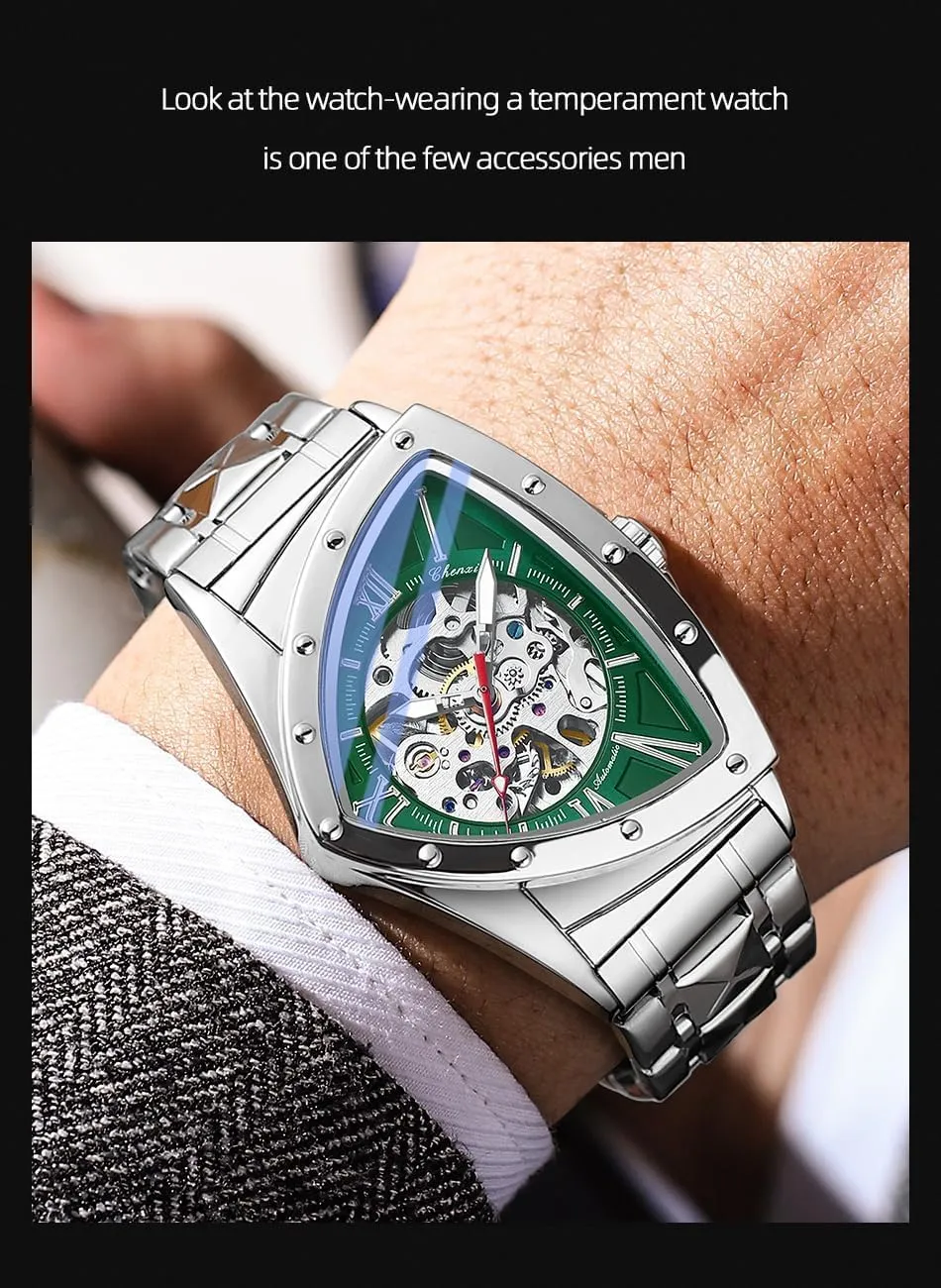 Men's Automatic Mechanical Watch bloom exception landowner last ease Self Winding Hollow Out Luminous Personality Skeleton Triangle-Shaped Waterproof Stainless Steel Business Casual Wristwatch Gosasa Classic 