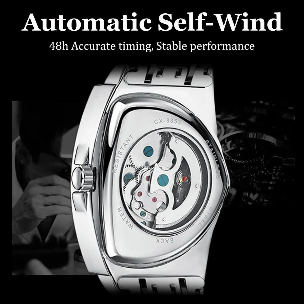 Men's Automatic Mechanical Watch bloom exception landowner last ease Self Winding Hollow Out Luminous Personality Skeleton Triangle-Shaped Waterproof Stainless Steel Business Casual Wristwatch Gosasa Classic 