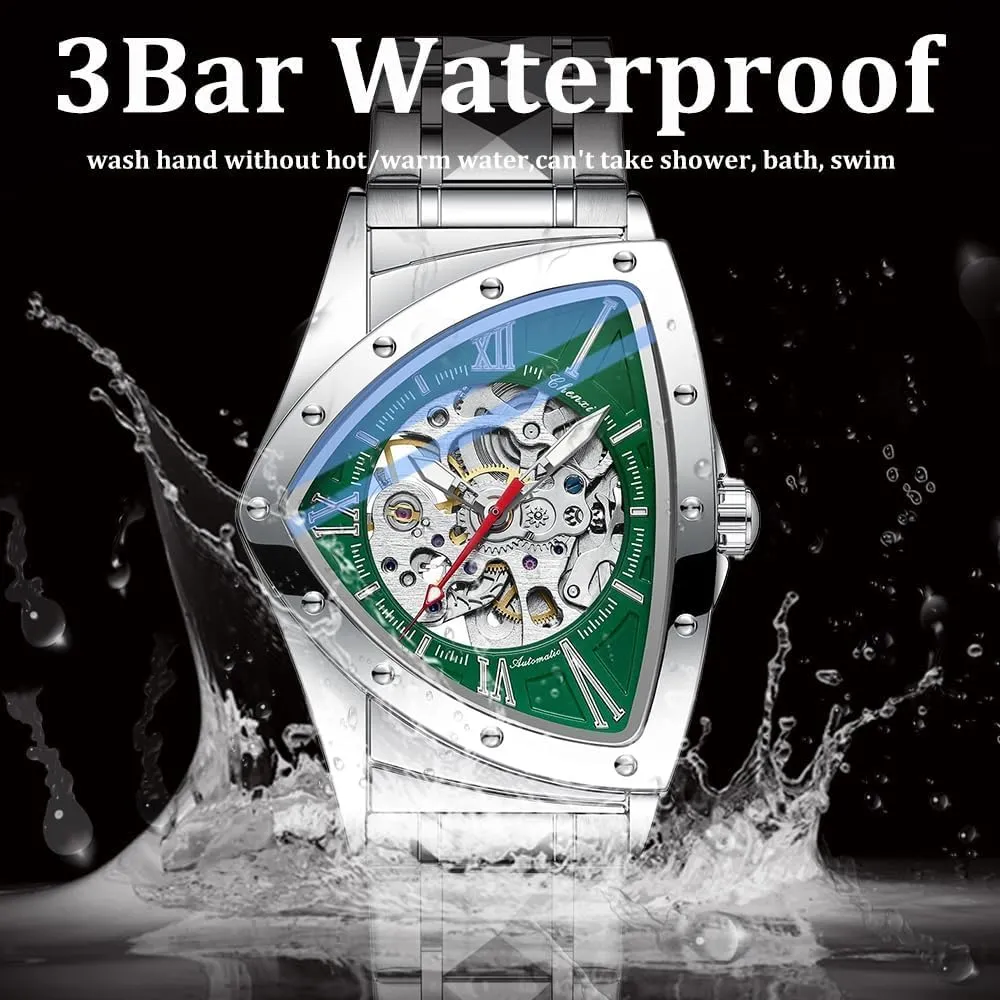 Men's Automatic Mechanical Watch bloom exception landowner last ease Self Winding Hollow Out Luminous Personality Skeleton Triangle-Shaped Waterproof Stainless Steel Business Casual Wristwatch Gosasa Classic 