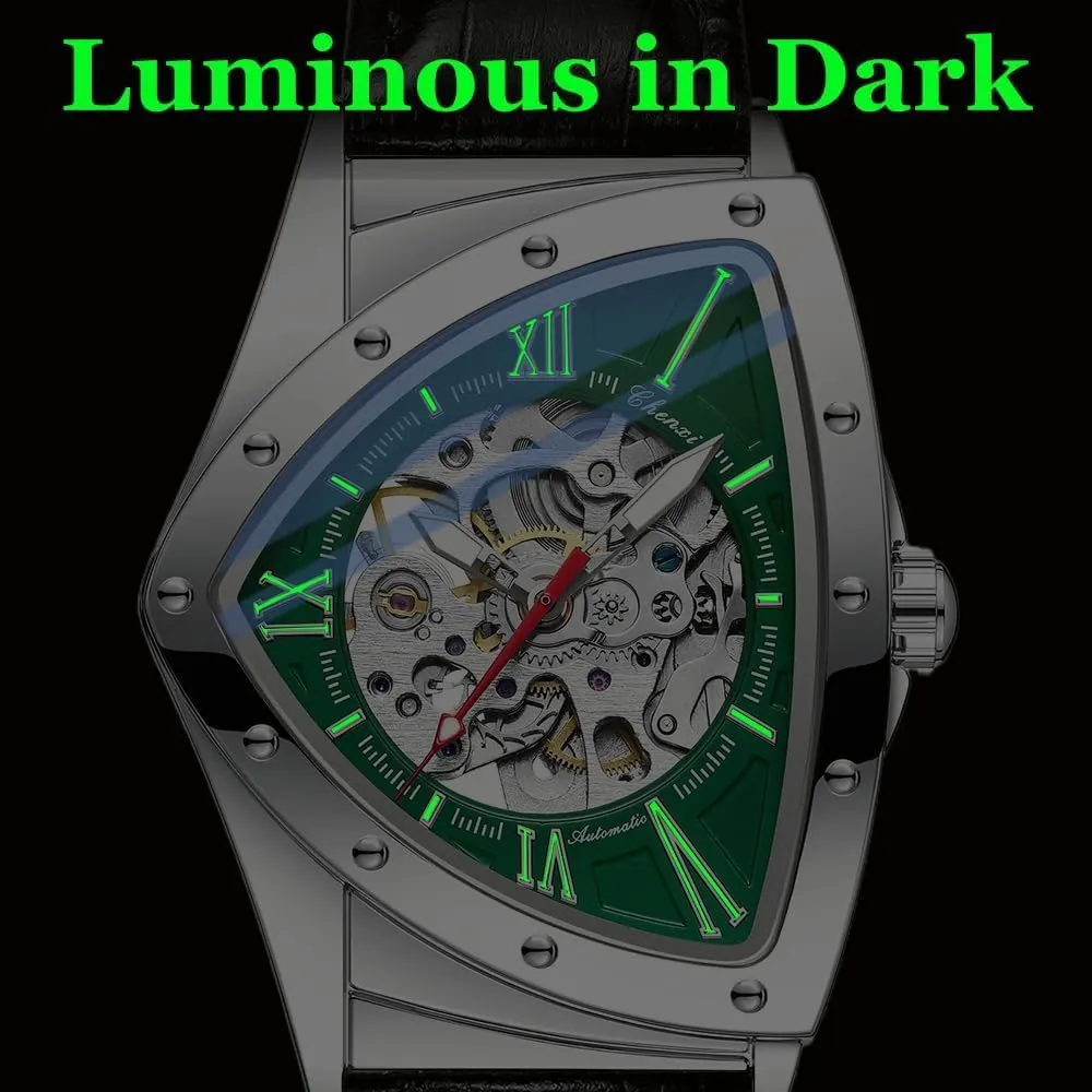 Men's Automatic Mechanical Watch bloom exception landowner last ease Self Winding Hollow Out Luminous Personality Skeleton Triangle-Shaped Waterproof Stainless Steel Business Casual Wristwatch Gosasa Classic 
