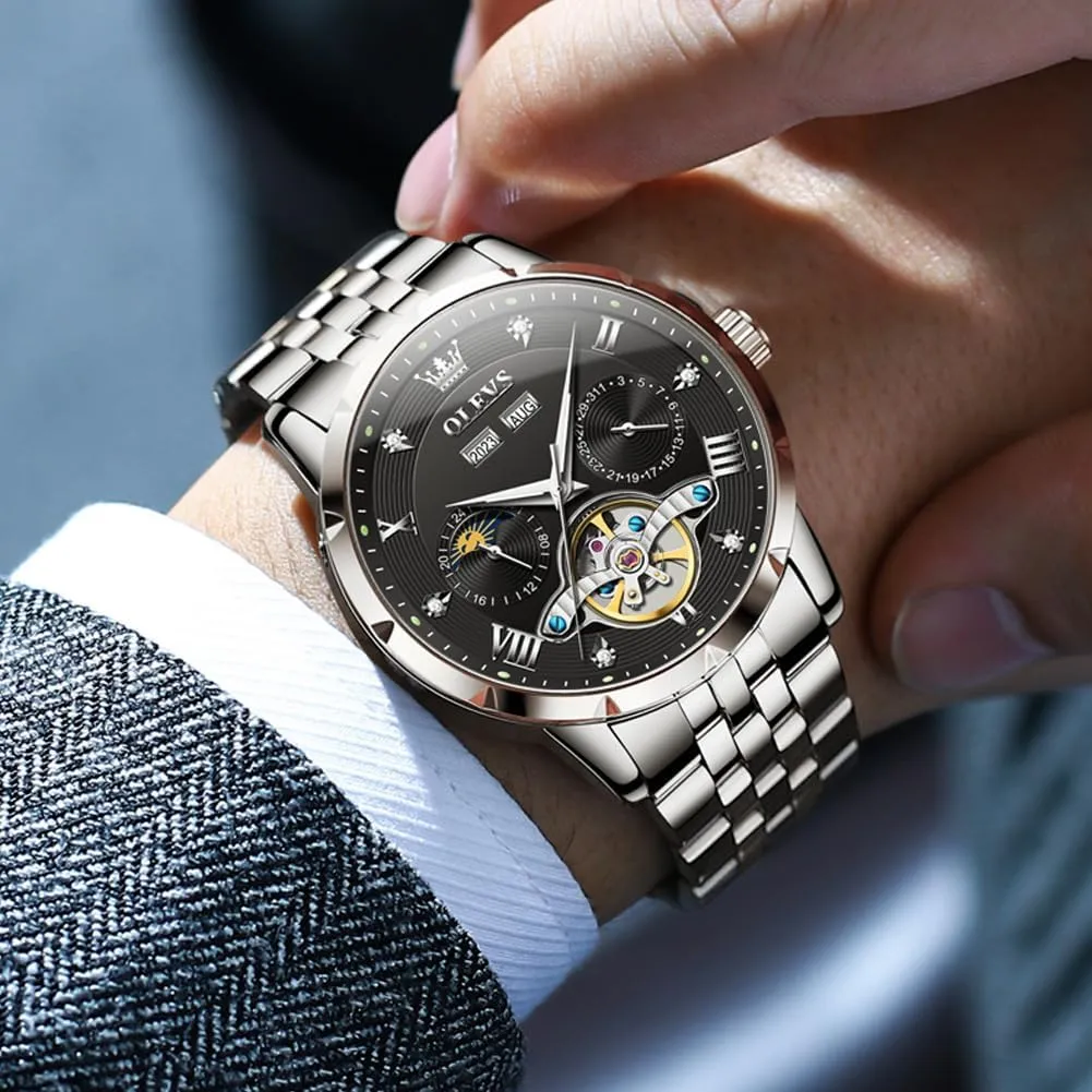 Mens Automatic Watches Self Winding Mechanical Luxury Dress Stainless Steel Waterproof Wrist Watches for hypothetical defecate Men OLEVS 
