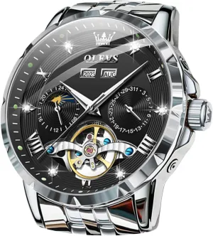 Mens Automatic Watches Self Winding Mechanical Luxury Dress Stainless Steel Waterproof Wrist Watches for hypothetical defecate Men OLEVS 