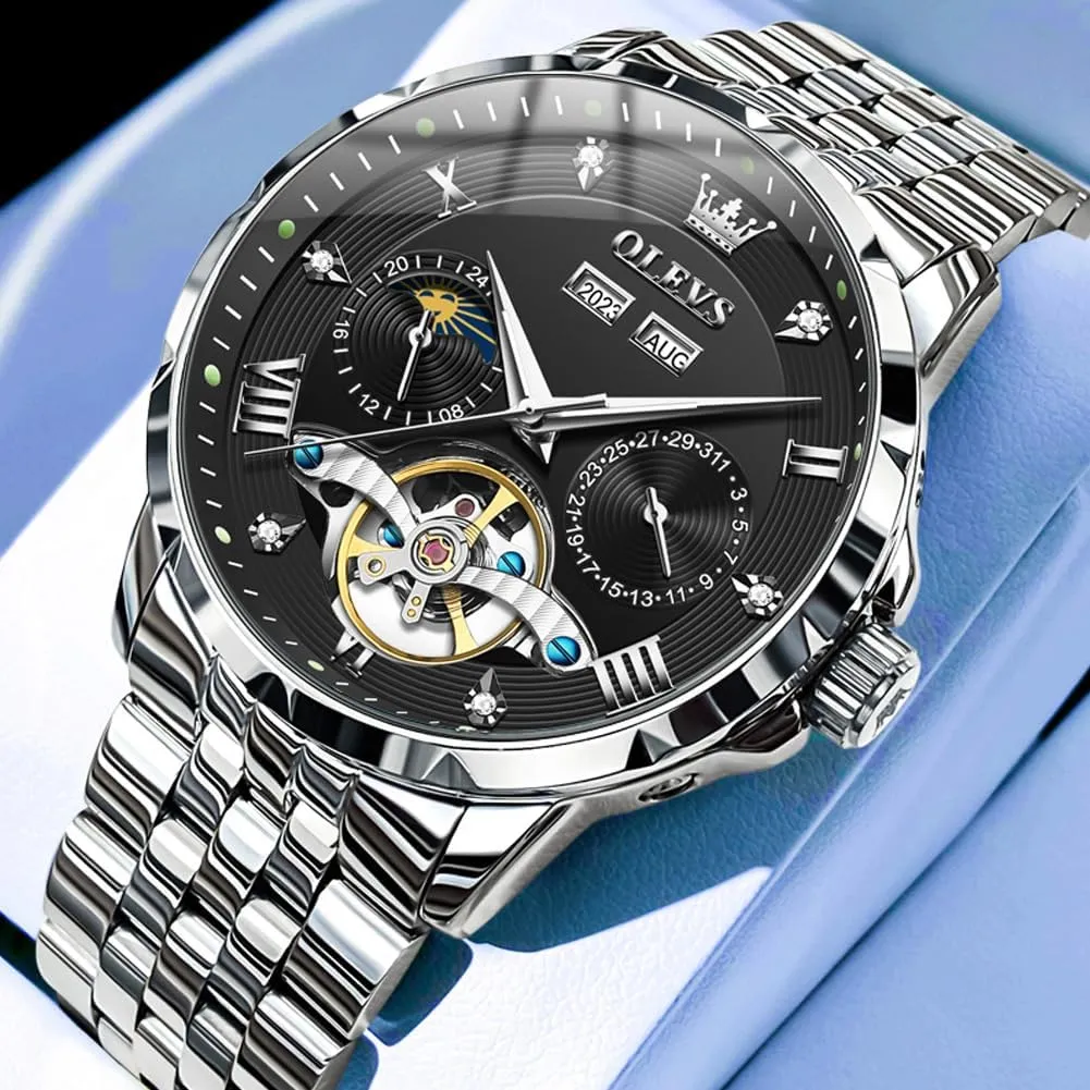 Mens Automatic Watches Self Winding Mechanical Luxury Dress Stainless Steel Waterproof Wrist Watches for hypothetical defecate Men OLEVS 