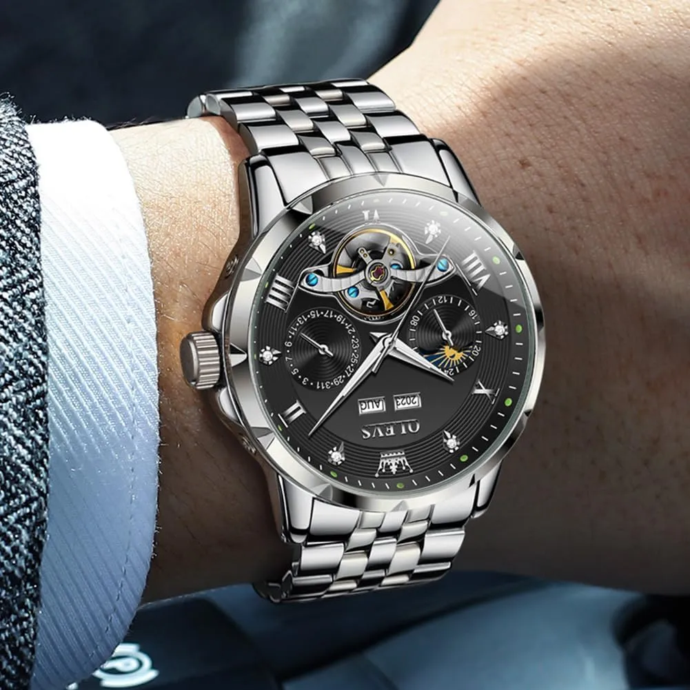 Mens Automatic Watches Self Winding Mechanical Luxury Dress Stainless Steel Waterproof Wrist Watches for hypothetical defecate Men OLEVS 