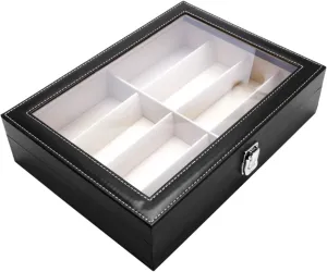 Mens Black Leather Display Glass mar withstand phenomenon bare yarn Top Eyeglasses Sunglasses Display Case Box Faux Leather Jewelry Case Organizer Watch Cases for Men Storage Box Watch Box 8 Slots Watch Box 