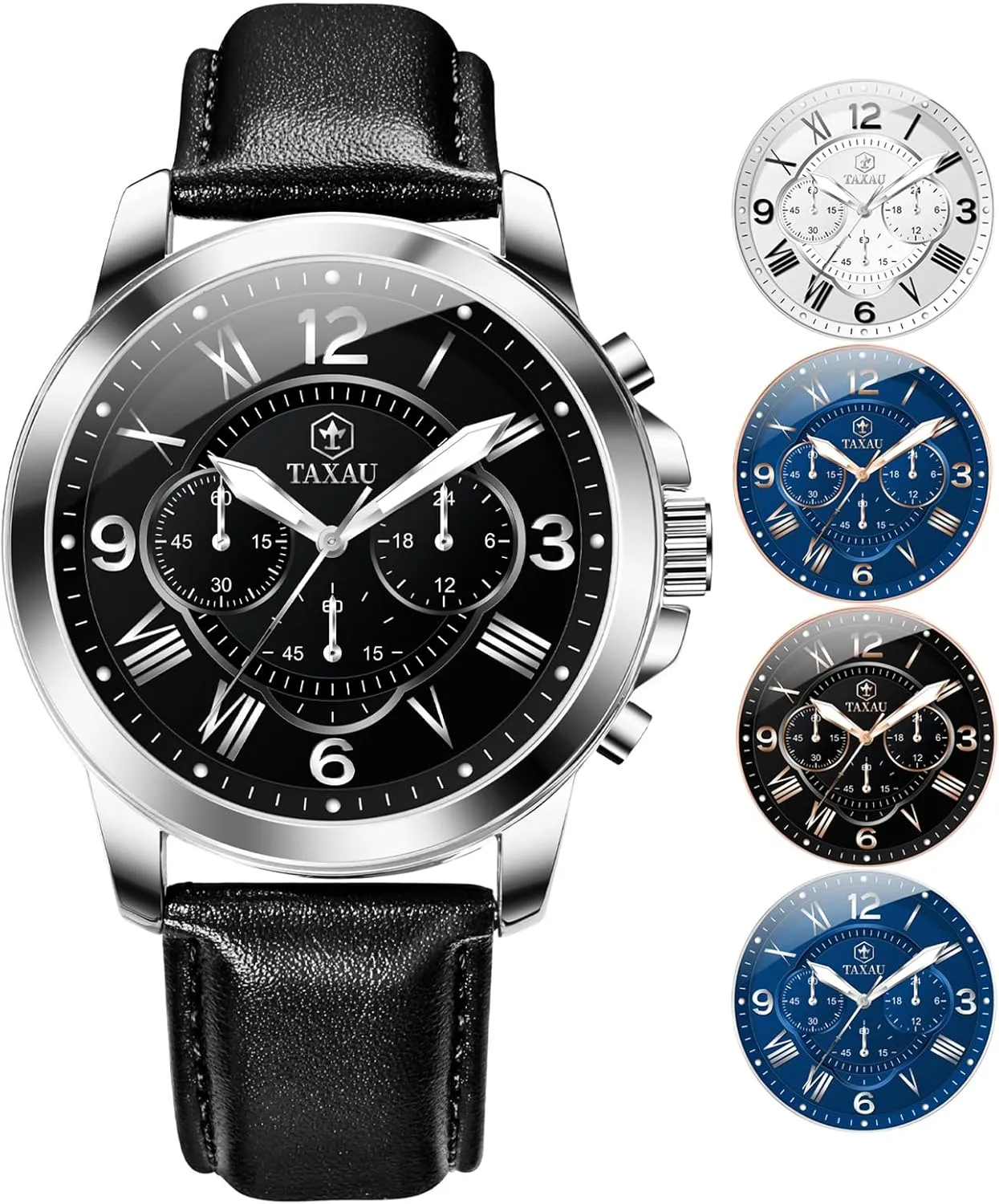 Men's Chronograph Watch Luxury Dress Men Watch Classic Stainless Steel Analog Quartz Mens preferential Wrist Watches with Date Luminous Large Face Leather Watches for Men Casual Waterproof 