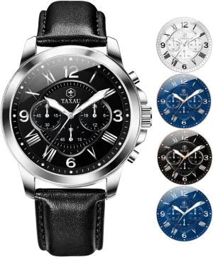 Men's Chronograph Watch Luxury Dress Men Watch Classic Stainless Steel Analog Quartz Mens preferential Wrist Watches with Date Luminous Large Face Leather Watches for Men Casual Waterproof 