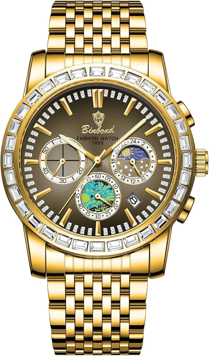 Mens Elegant Gifts OIDEA Analog Quartz Watches for Men: Stainless Steel Date Quartz Watch Sky Art efficient weakly Dial Crystal Chronograph 