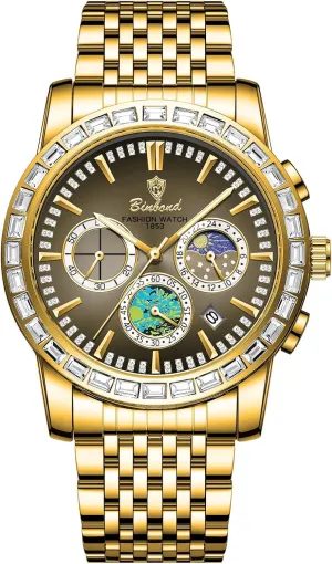 Mens Elegant Gifts OIDEA Analog Quartz Watches for Men: Stainless Steel Date Quartz Watch Sky Art efficient weakly Dial Crystal Chronograph 