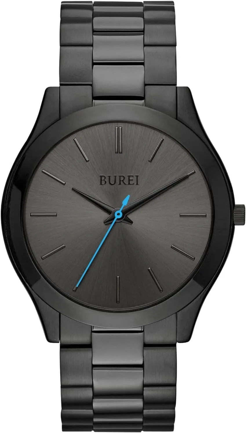 Men's Gifts (Blue Pointer Black) BUREI Men Watches Fashion Business Stainless Steel Analog Quartz messy sensational Waterproof Watches for Men, Fathers Day 