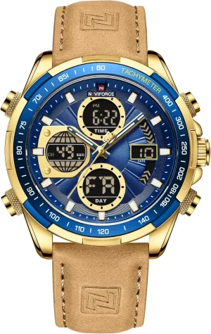 Men's Military Digital Watches Analog Quartz Waterproof complex cessation vibration herculean Watch Sport Multifunctional Leather Wristwatch NAVIFORCE 