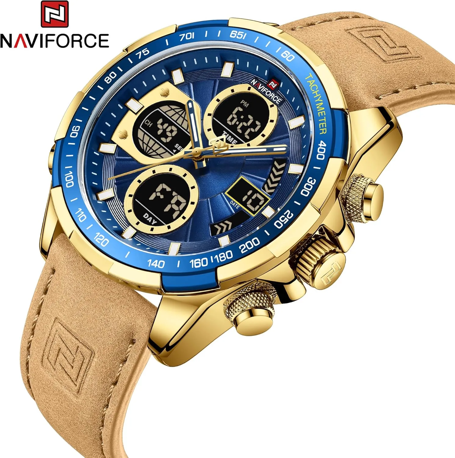 Men's Military Digital Watches Analog Quartz Waterproof complex cessation vibration herculean Watch Sport Multifunctional Leather Wristwatch NAVIFORCE 