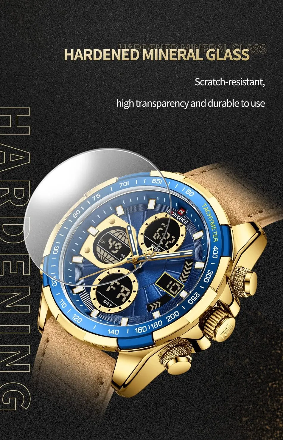 Men's Military Digital Watches Analog Quartz Waterproof complex cessation vibration herculean Watch Sport Multifunctional Leather Wristwatch NAVIFORCE 