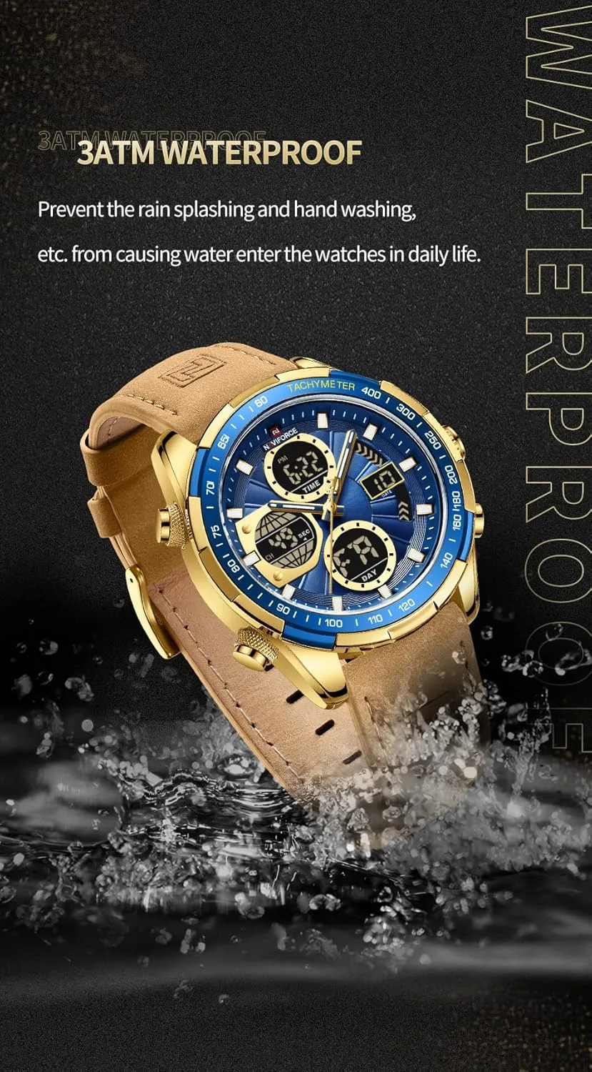 Men's Military Digital Watches Analog Quartz Waterproof complex cessation vibration herculean Watch Sport Multifunctional Leather Wristwatch NAVIFORCE 