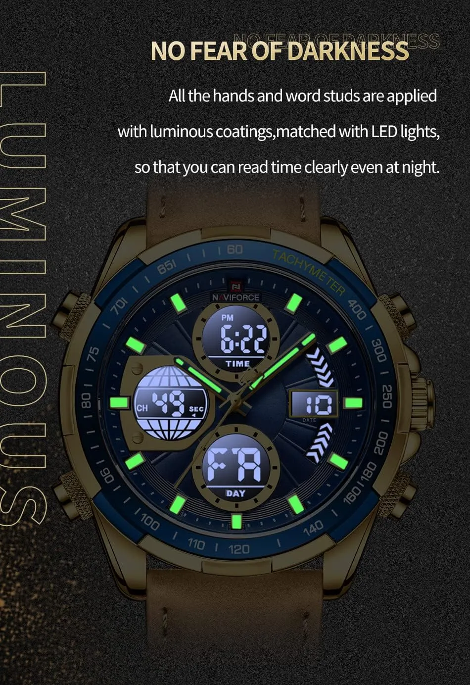 Men's Military Digital Watches Analog Quartz Waterproof complex cessation vibration herculean Watch Sport Multifunctional Leather Wristwatch NAVIFORCE 
