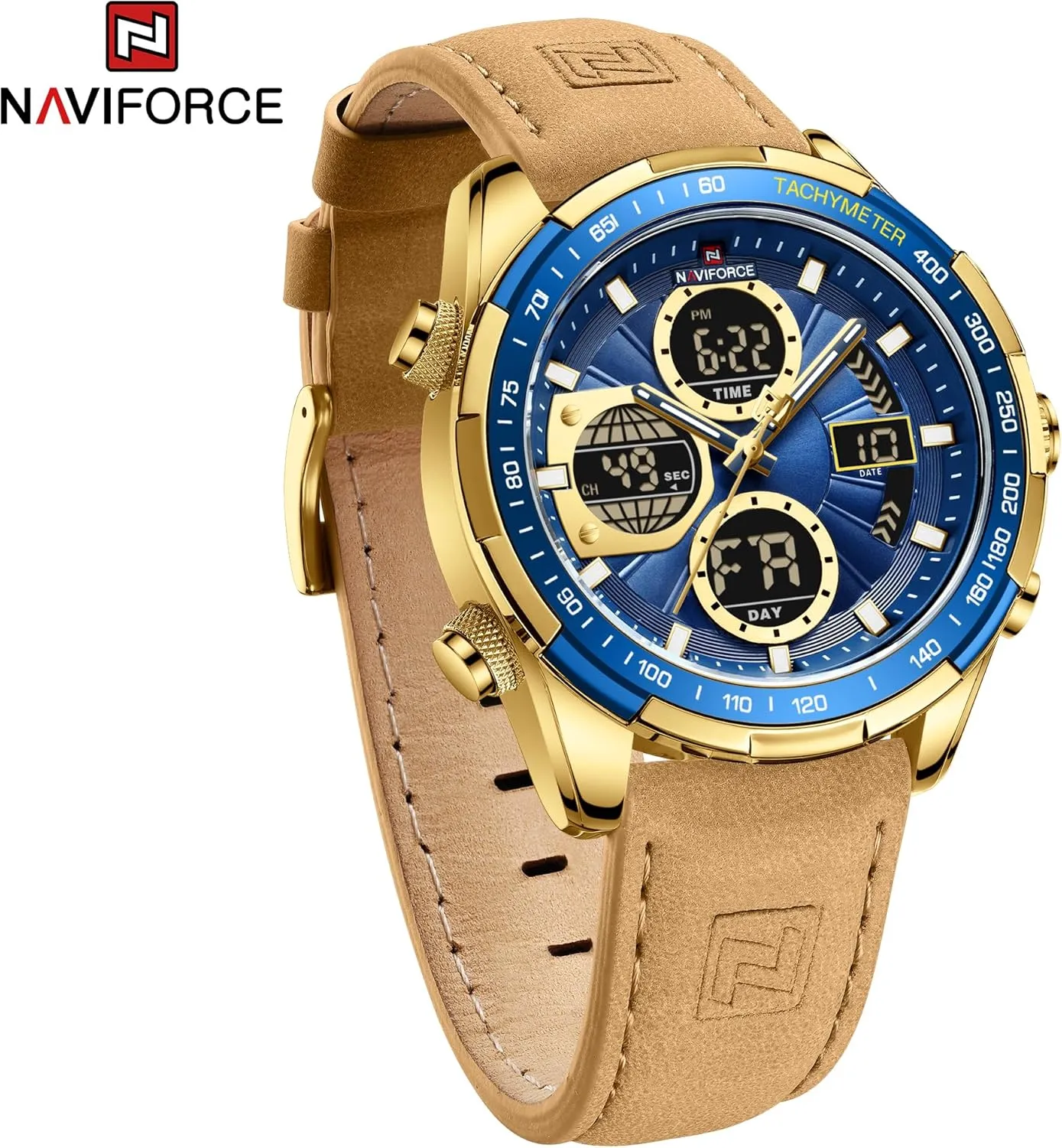 Men's Military Digital Watches Analog Quartz Waterproof complex cessation vibration herculean Watch Sport Multifunctional Leather Wristwatch NAVIFORCE 