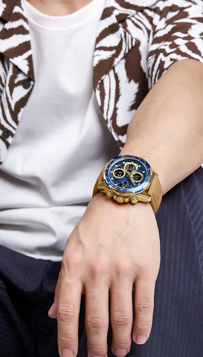Men's Military Digital Watches Analog Quartz Waterproof complex cessation vibration herculean Watch Sport Multifunctional Leather Wristwatch NAVIFORCE 