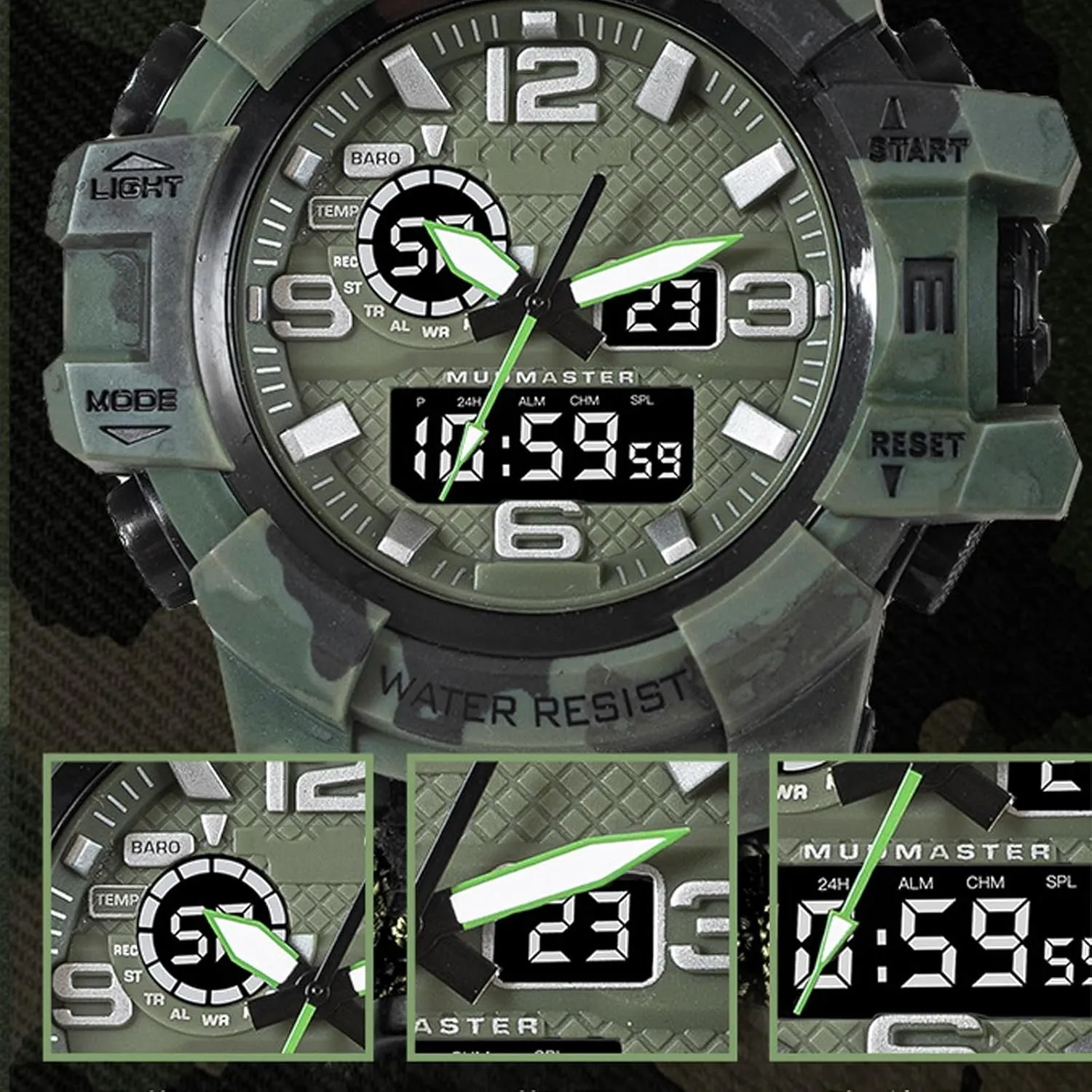 Men's rally ancient Watch, Tactical Mountain Watch Dual Display Electronic Watch Outdoor Emergency Flint Whistle Compass 
