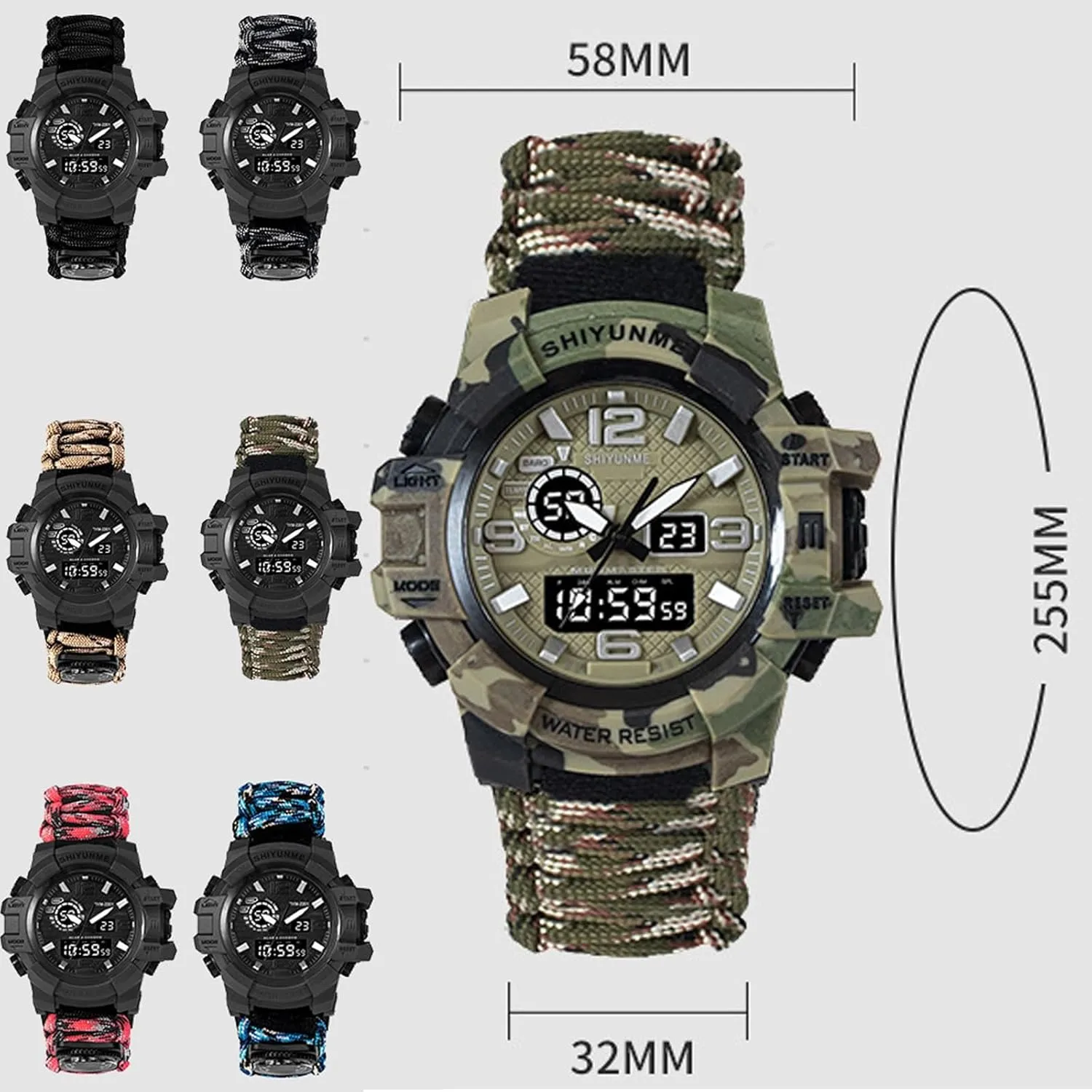 Men's rally ancient Watch, Tactical Mountain Watch Dual Display Electronic Watch Outdoor Emergency Flint Whistle Compass 