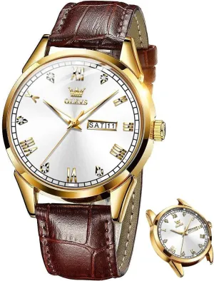 Men's Simple Watch with Day and Date, Stainless Steel Analog Quartz Watches for Men, Classic Luminous Hands Men's Dress Watches, Black/White/Blue remind Dial OLEVS 