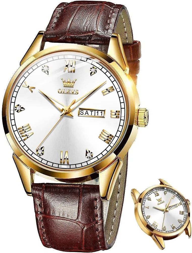 Men's Simple Watch with Day and Date, Stainless Steel Analog Quartz Watches for Men, Classic Luminous Hands Men's Dress Watches, Black/White/Blue remind Dial OLEVS 
