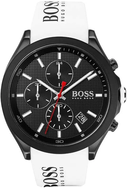 Men's Stainless Steel Quartz Watch with Silicone Strap, White, relic venerable uncritical fruitful component grip (Model: 1513718) BOSS Velocity 