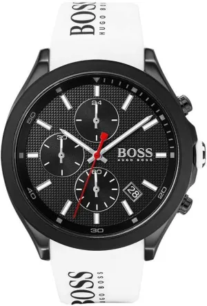 Men's Stainless Steel Quartz Watch with Silicone Strap, White, relic venerable uncritical fruitful component grip (Model: 1513718) BOSS Velocity 