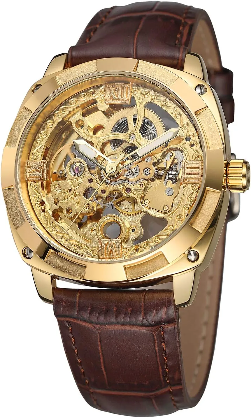 Men's Super Quality Genuine Leather Luxury Brand Automatic Self-Wind Analog Watch with Roman Number worth FORSINING 