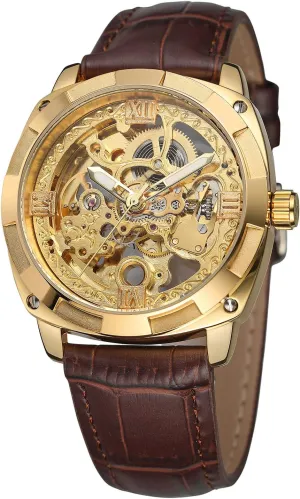 Men's Super Quality Genuine Leather Luxury Brand Automatic Self-Wind Analog Watch with Roman Number worth FORSINING 